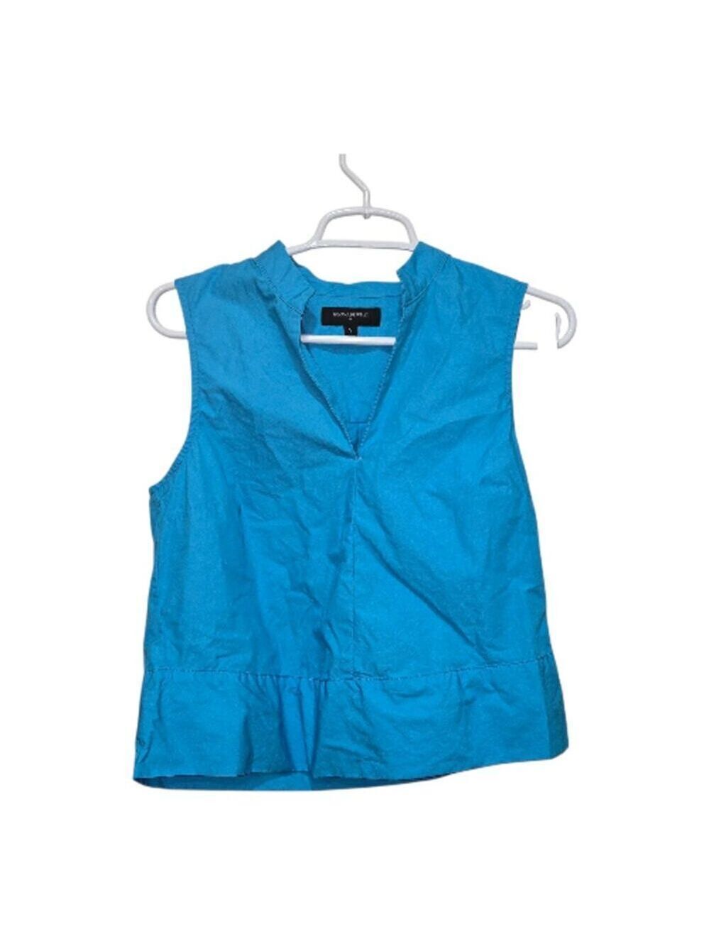 Banana Republic Sleeveless Poplin Split Neck Cotton Top Small Turquoise